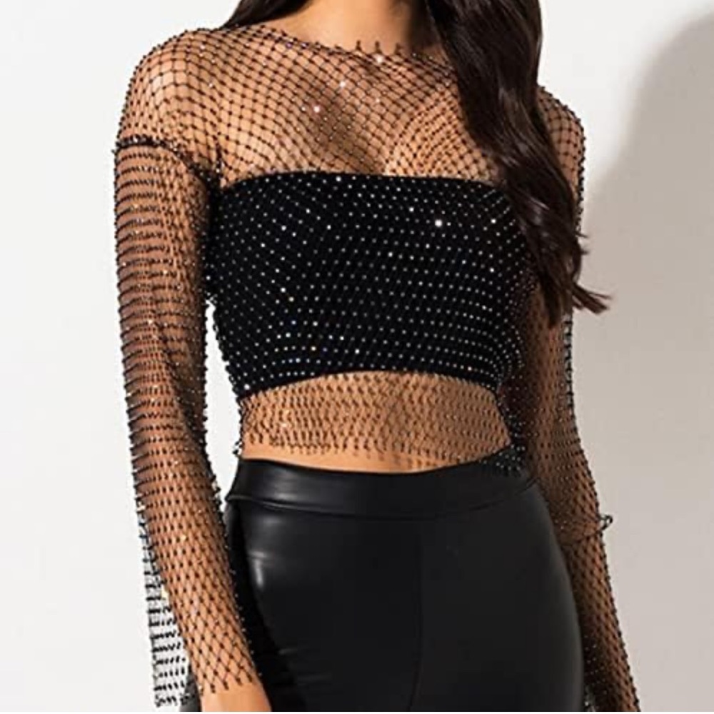 Mesh Rhinestone Top